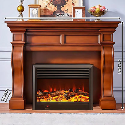 Aihm-Lon Brown Electric Fireplace Heater with Realistic Flame and Removable Mantel 62.99"