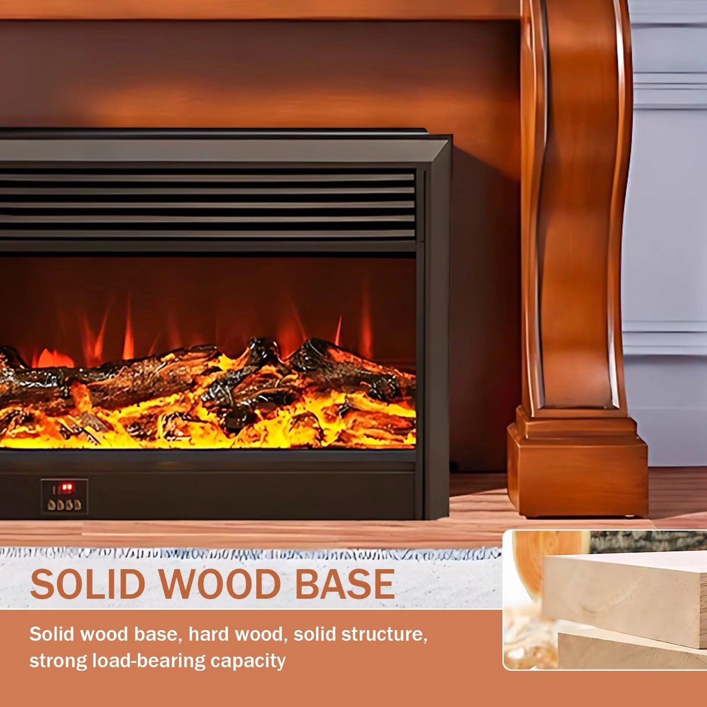 Aihm-Lon Brown Electric Fireplace Heater with Realistic Flame and Removable Mantel 62.99"