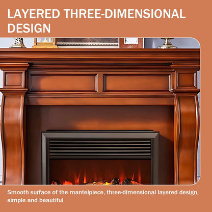 Aihm-Lon Brown Electric Fireplace Heater with Realistic Flame and Removable Mantel 62.99"