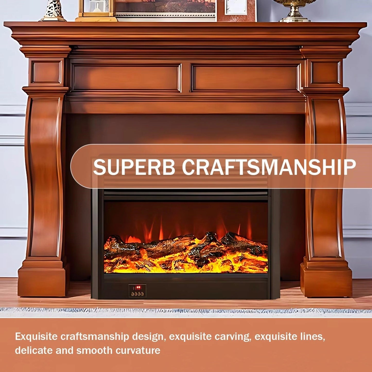 Aihm-Lon Brown Electric Fireplace Heater with Realistic Flame and Removable Mantel 62.99"