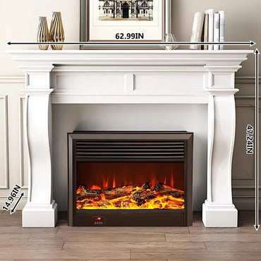 Aihm-Lon White Electric Fireplace Heater with Realistic Flame and Removable Mantel 62.99"