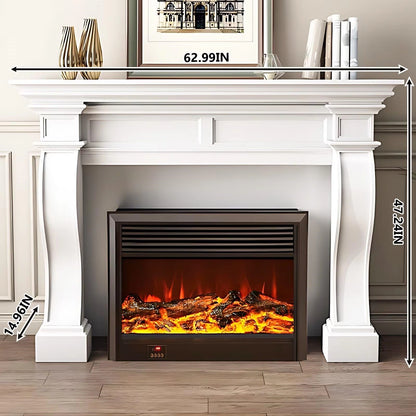 Aihm-Lon White Electric Fireplace Heater with Realistic Flame and Removable Mantel 62.99"