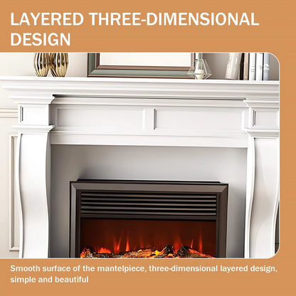 Aihm-Lon White Electric Fireplace Heater with Realistic Flame and Removable Mantel 62.99"