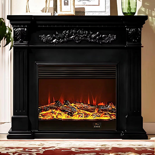 Aihm-Lon Black Electric Fireplace Heater with Mantel and Realistic Flame 47.24"