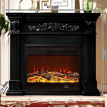 Aihm-Lon Black Electric Fireplace Heater with Mantel and Realistic Flame 47.24"