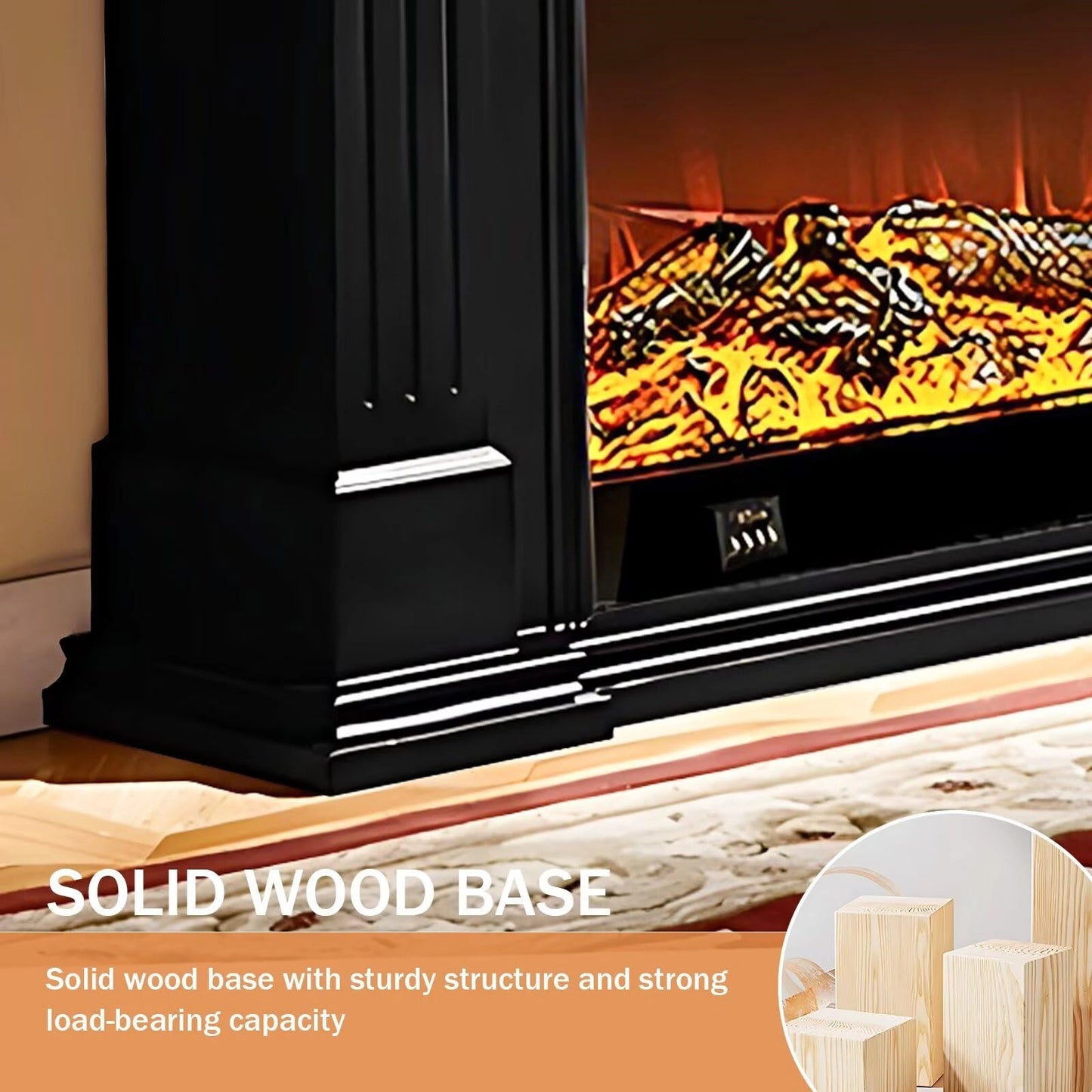 Aihm-Lon Black Electric Fireplace Heater with Mantel and Realistic Flame 47.24"