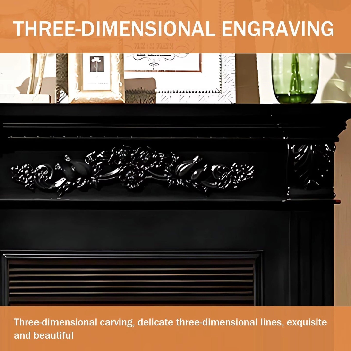 Aihm-Lon Black Electric Fireplace Heater with Mantel and Realistic Flame 47.24"