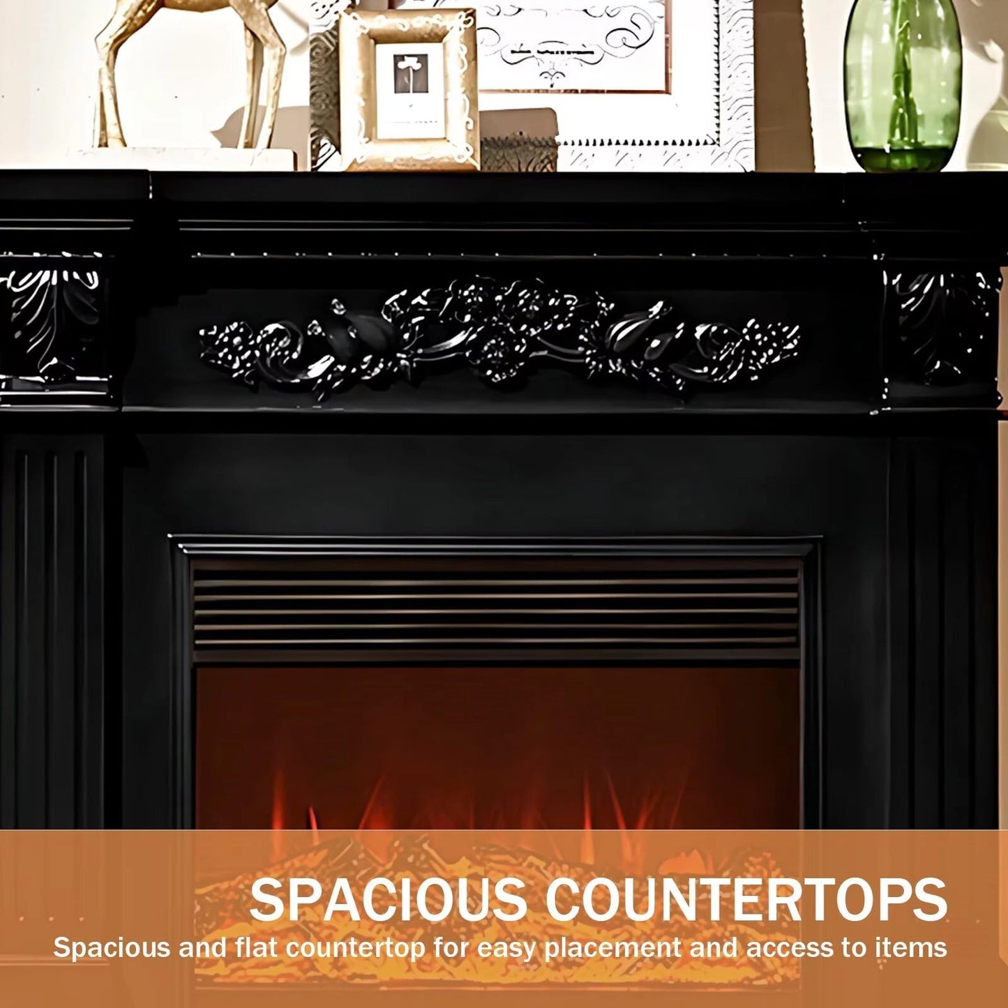 Aihm-Lon Black Electric Fireplace Heater with Mantel and Realistic Flame 47.24"