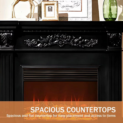 Aihm-Lon Black Electric Fireplace Heater with Mantel and Realistic Flame 47.24"