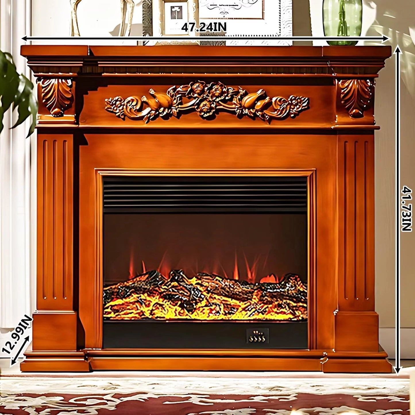 Aihm-Lon Brown Electric Fireplace Heater with Mantel and Realistic Flame 47.24"