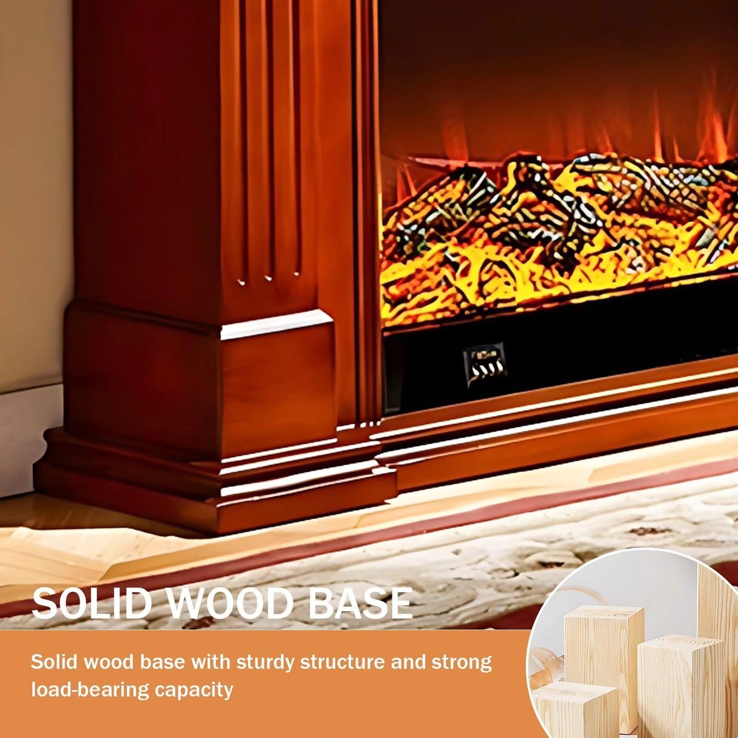 Aihm-Lon Brown Electric Fireplace Heater with Mantel and Realistic Flame 47.24"