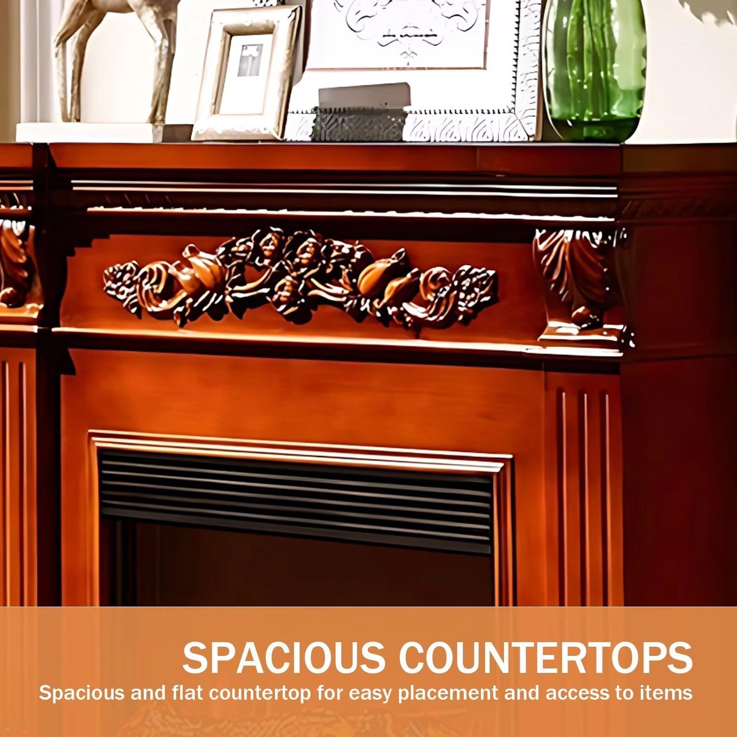 Aihm-Lon Brown Electric Fireplace Heater with Mantel and Realistic Flame 47.24"