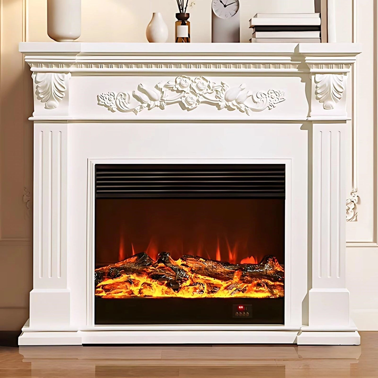 Aihm-Lon White Electric Fireplace Heater with Mantel and Realistic Flame 47.24"