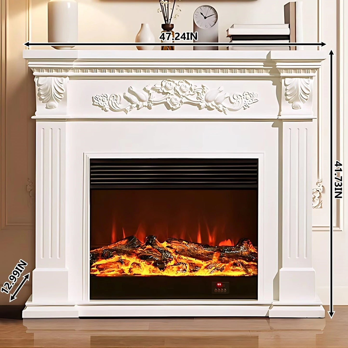 Aihm-Lon White Electric Fireplace Heater with Mantel and Realistic Flame 47.24"