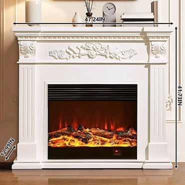 Aihm-Lon White Electric Fireplace Heater with Mantel and Realistic Flame 47.24"