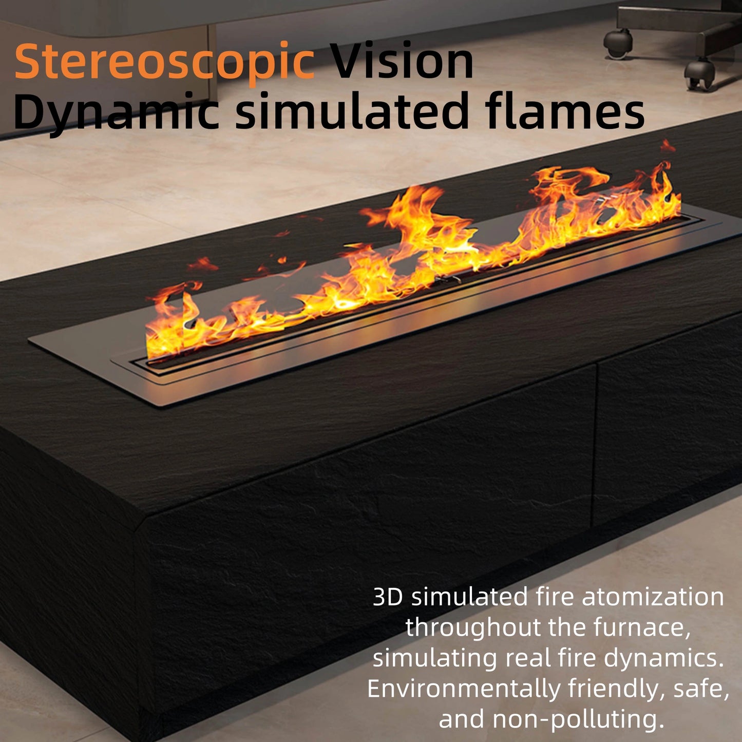 Aihm-Lon Electric Fireplace with 3D Dynamic Flame Black Cabinet with Drawers 63"-110"