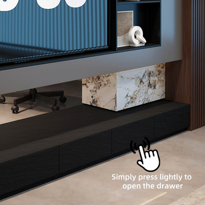 Aihm-Lon Electric Fireplace with 3D Dynamic Flame Black Cabinet with Drawers 63"-110"