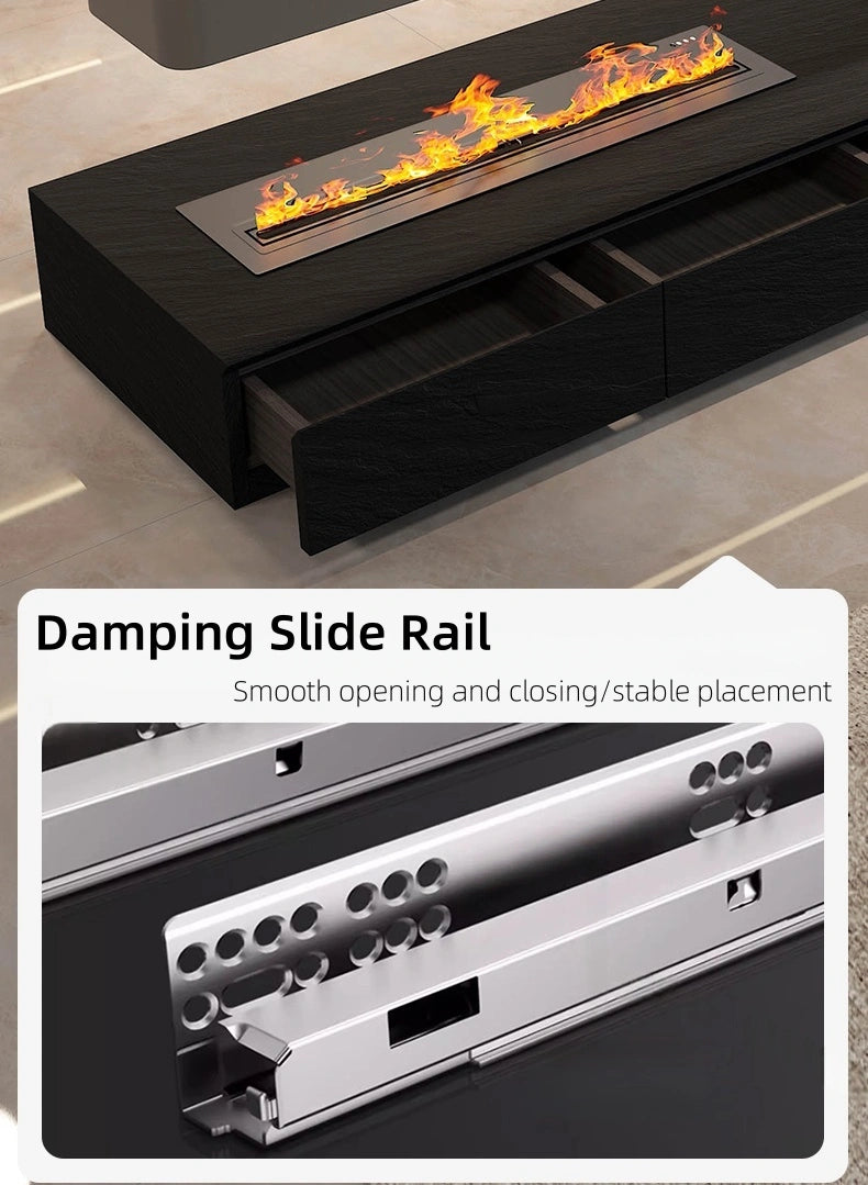 Aihm-Lon Electric Fireplace with 3D Dynamic Flame Black Cabinet with Drawers 63"-110"