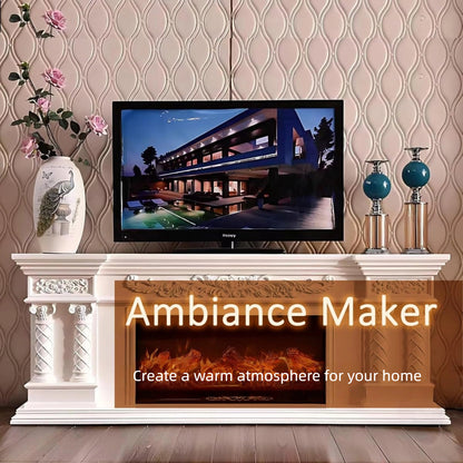 Aihm-Lon White Decorative Electric Fireplace Heater with Carved Wood Design 71"