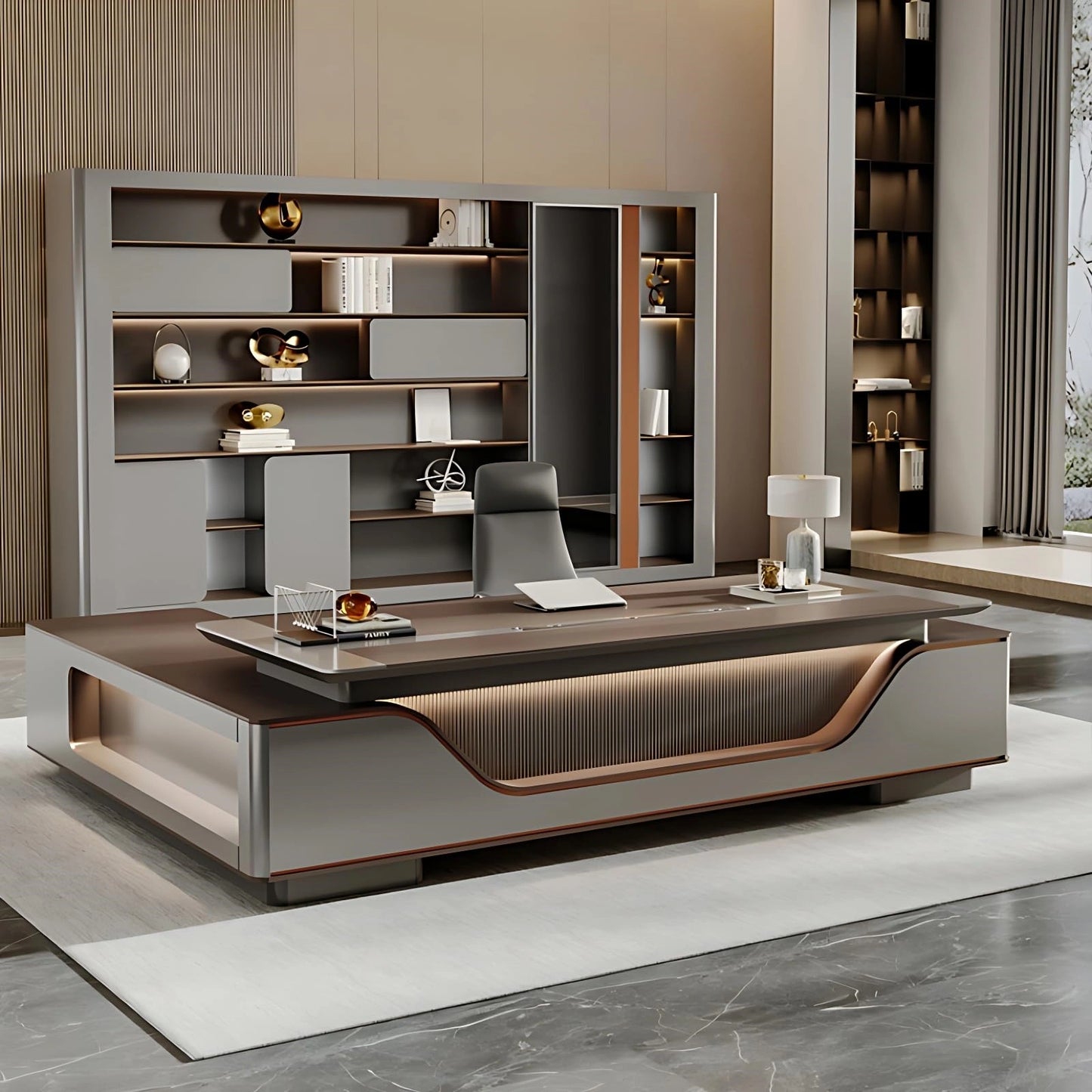 Aihm-Lon Executive Desk with Storage 78.7"-141.7"