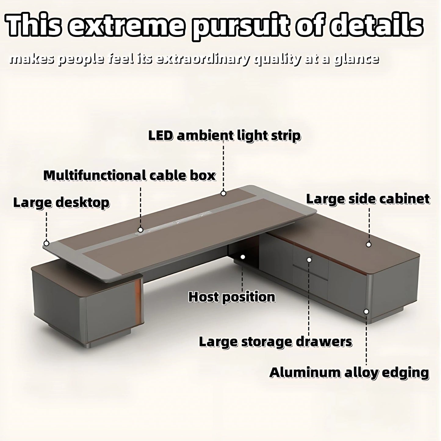 Aihm-Lon Executive Desk with Storage 78.7"-141.7"