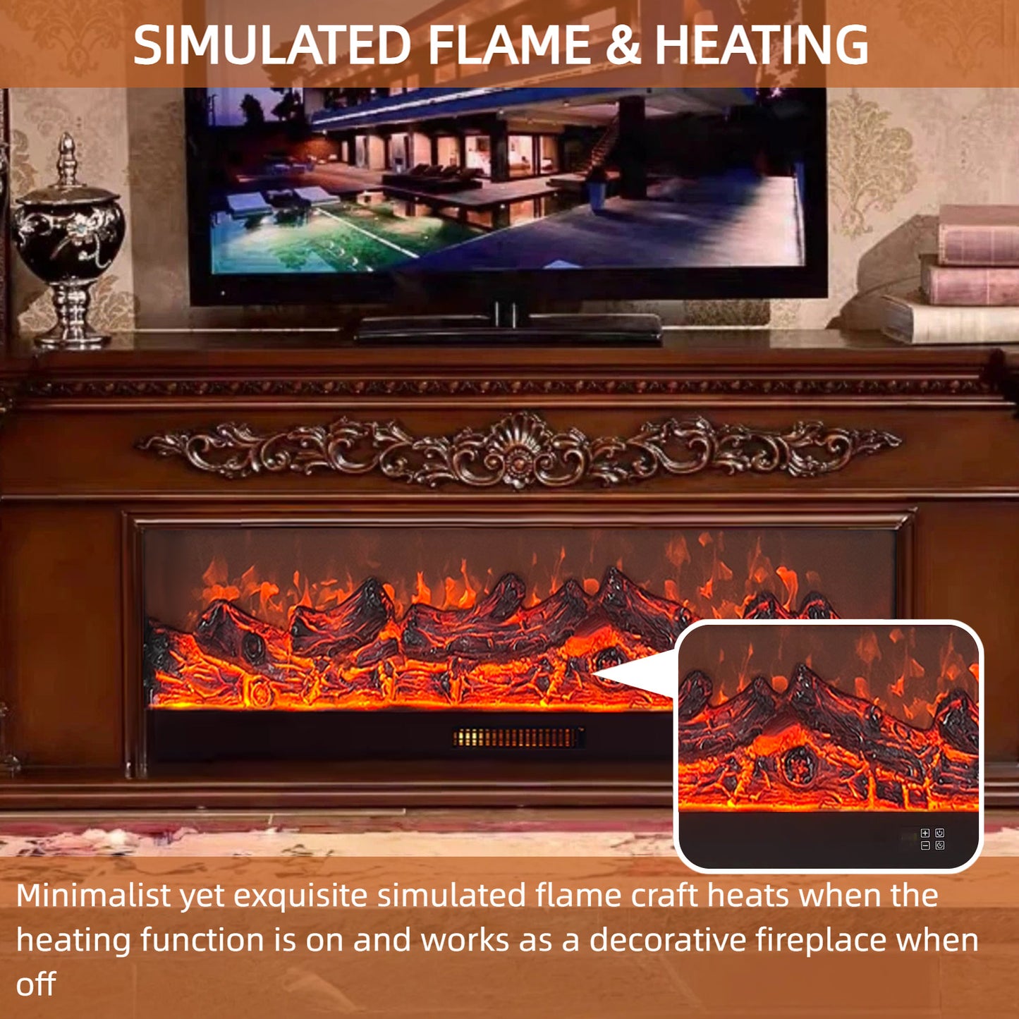 Aihm-Lon Electric Fireplace with Seashell and Curly Grass Pattern 79”