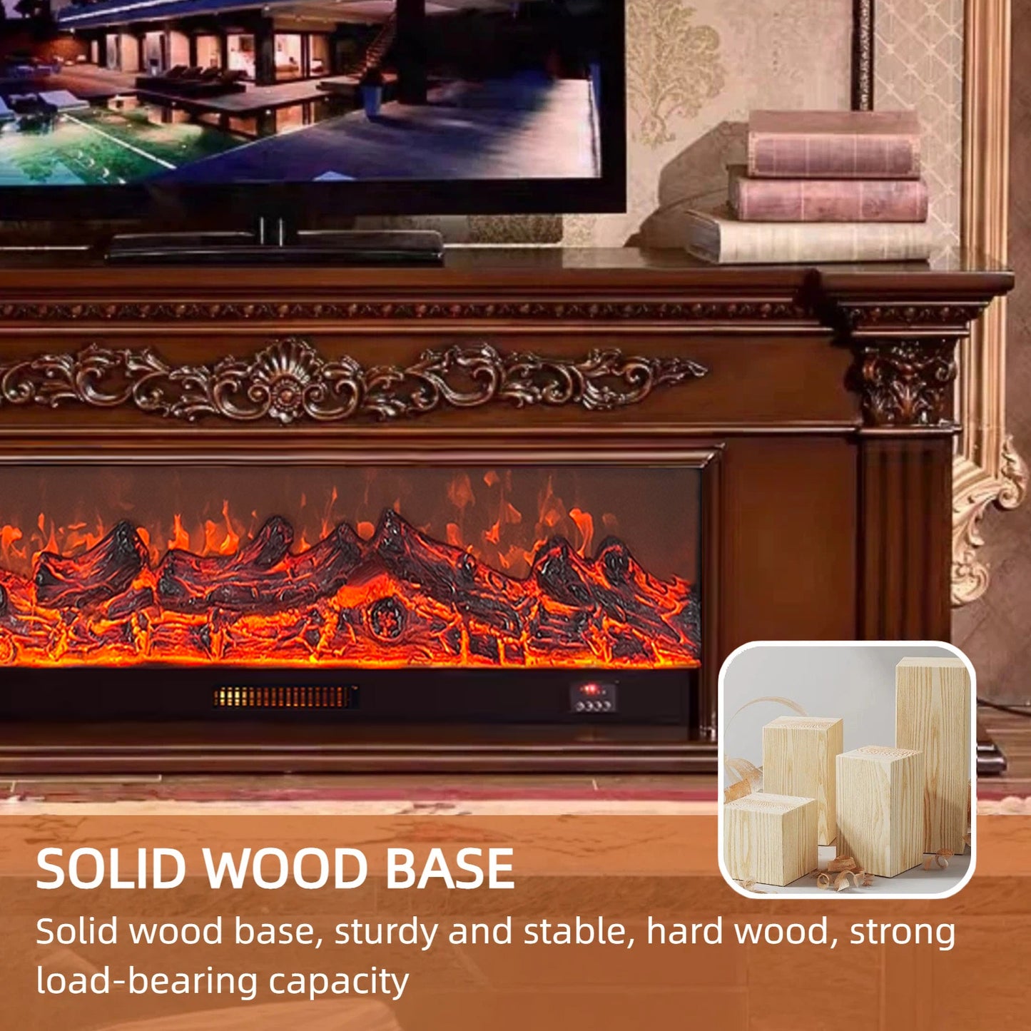 Aihm-Lon Electric Fireplace with Seashell and Curly Grass Pattern 79”