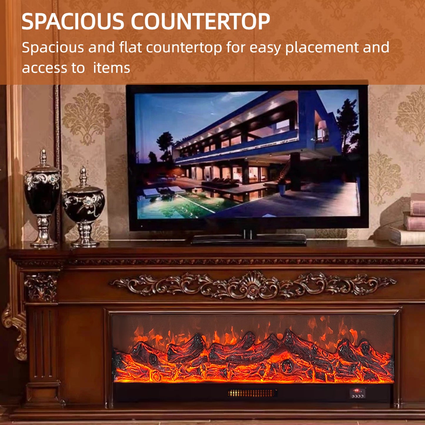 Aihm-Lon Electric Fireplace with Seashell and Curly Grass Pattern 79”