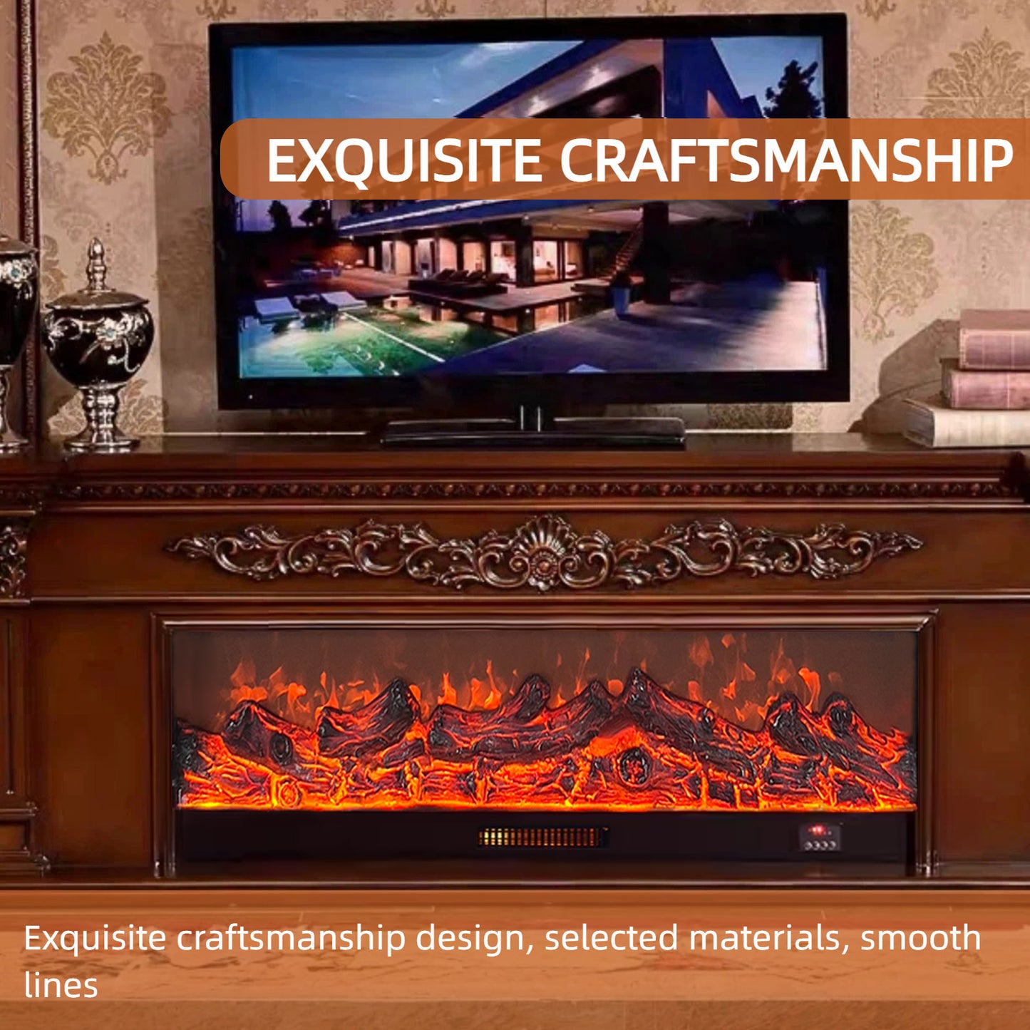 Aihm-Lon Electric Fireplace with Seashell and Curly Grass Pattern 79”