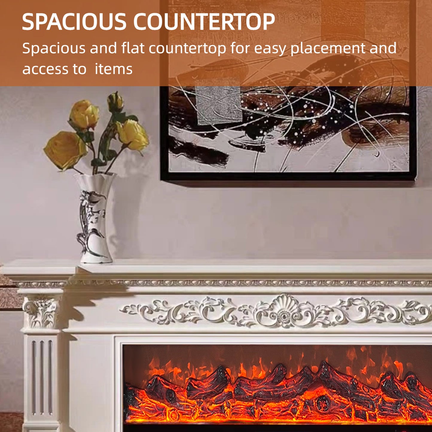 Aihm-Lon Electric Fireplace with Seashell and Curly Grass Pattern 79”