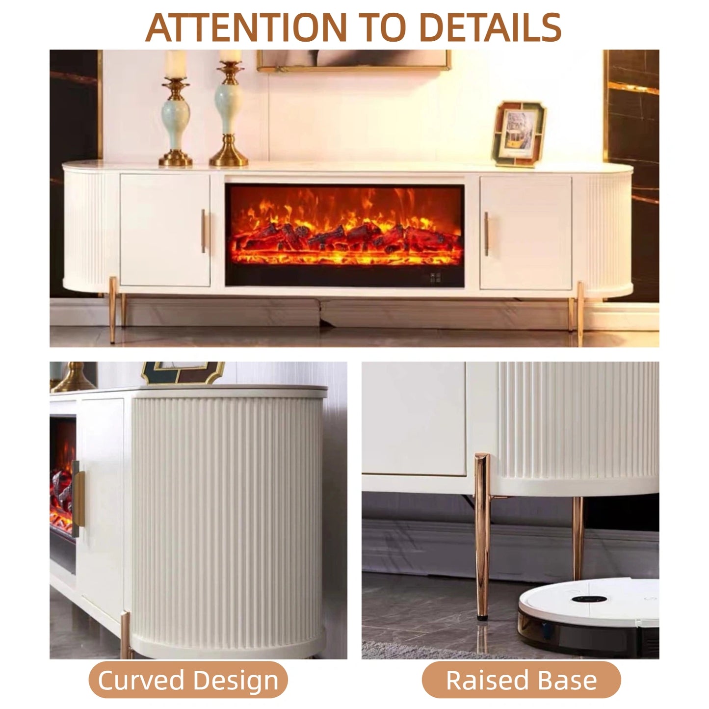 Aihm-Lon Electric Fireplace with White Storage Decorative Faux Real Flame 79”