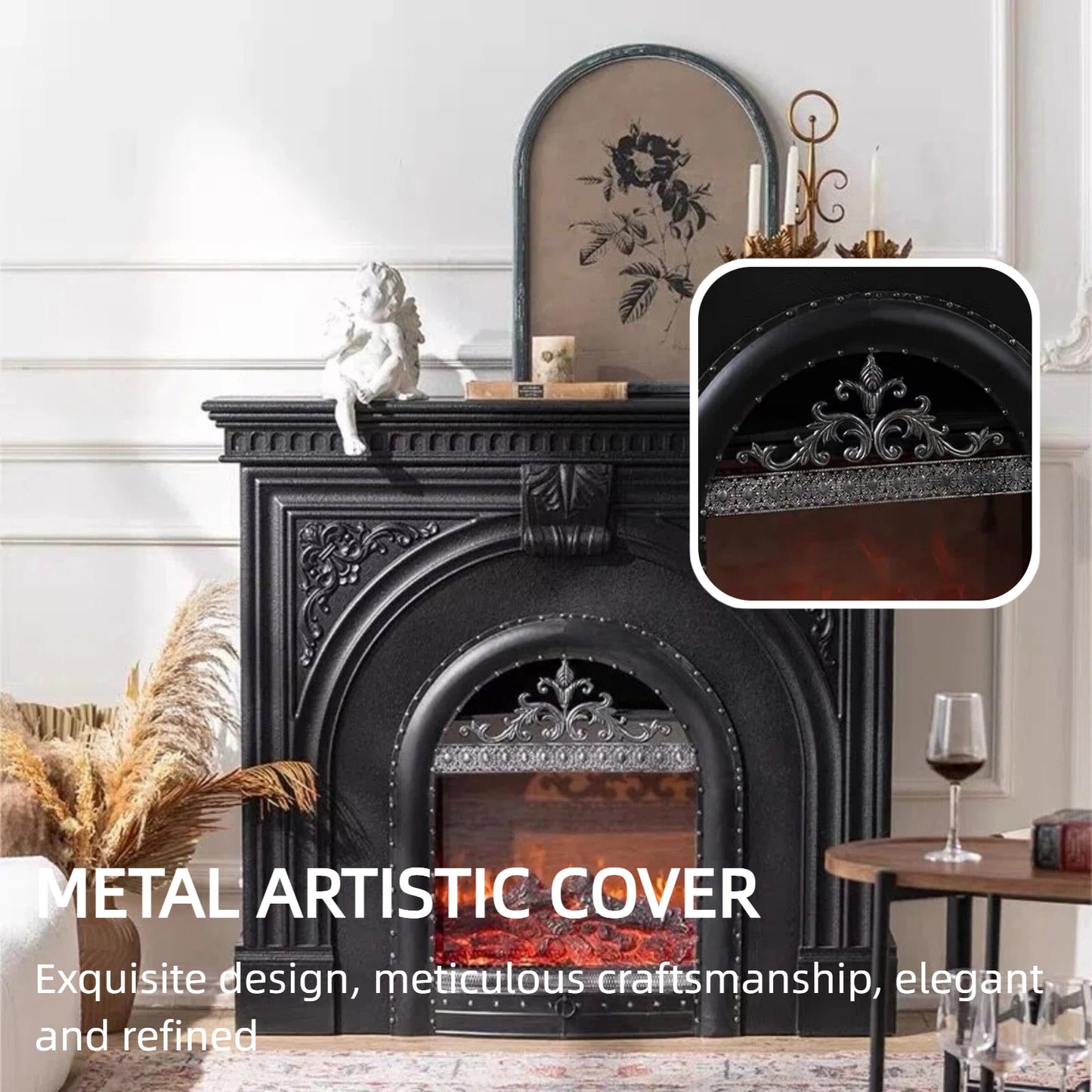 Aihm-Lon Freestanding Electric Fireplace Includes French Vintage Metal Cover 47”