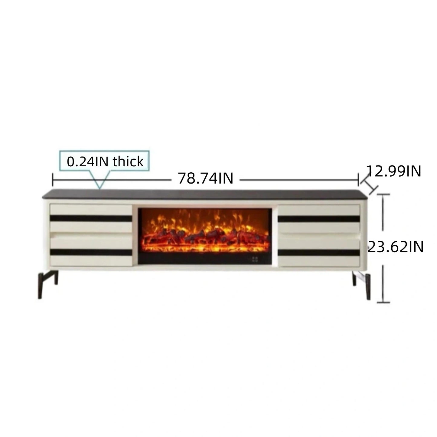 Aihm-Lon Striped Electric Fireplace with 4 White Storage Drawer 79”