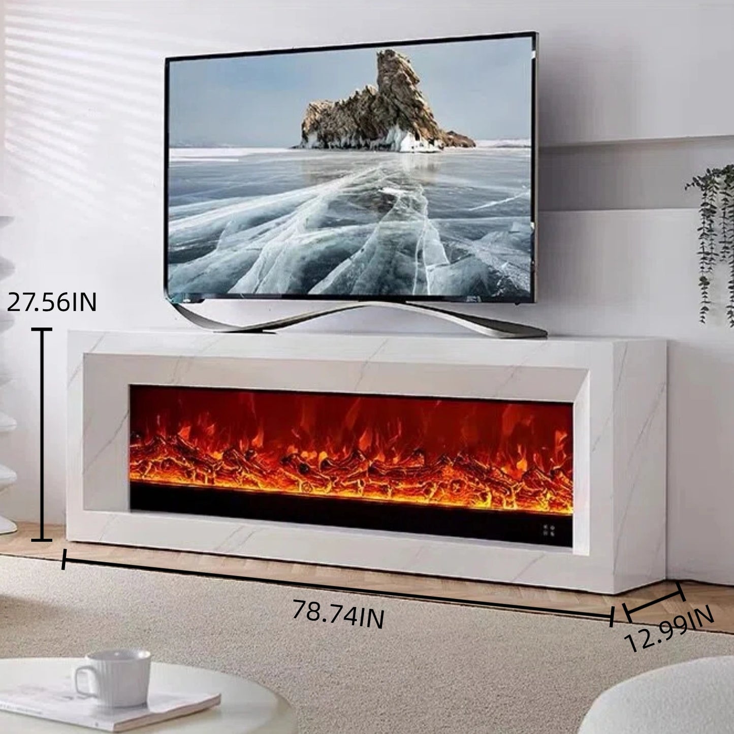 Aihm-Lon White Electric Fireplace with Realistic Decorative Flame 79”-95”