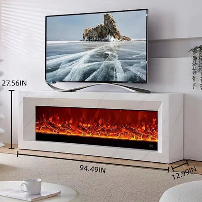 Aihm-Lon White Electric Fireplace with Realistic Decorative Flame 79”-95”