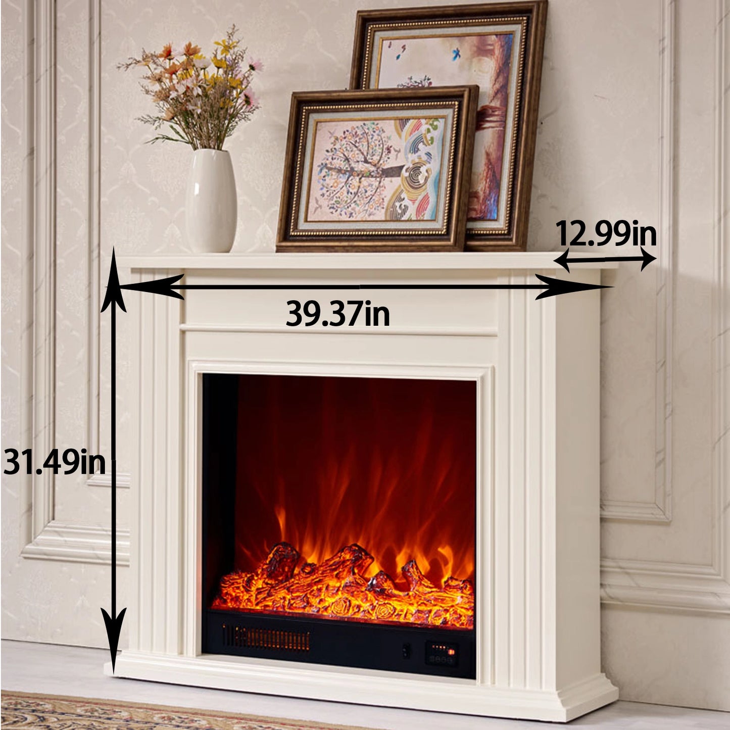 Aihm-Lon Electric Fireplace with 3D Realistic Flame & Layered Lines 39”-47”