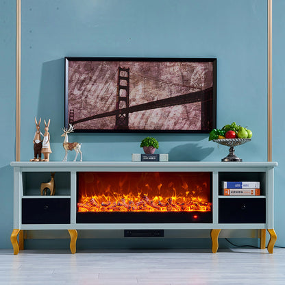 Aihm-Lon Electric Fireplace with Blue Drawers & Open Storage Space 79”