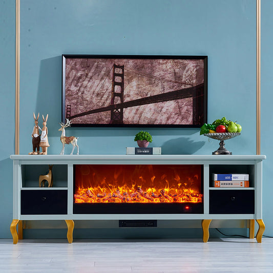 Aihm-Lon Electric Fireplace with Blue Drawers & Open Storage Space 79”