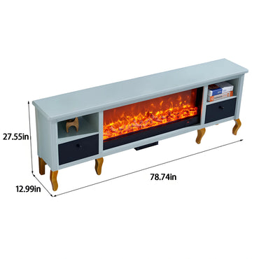 Aihm-Lon Electric Fireplace with Blue Drawers & Open Storage Space 79”