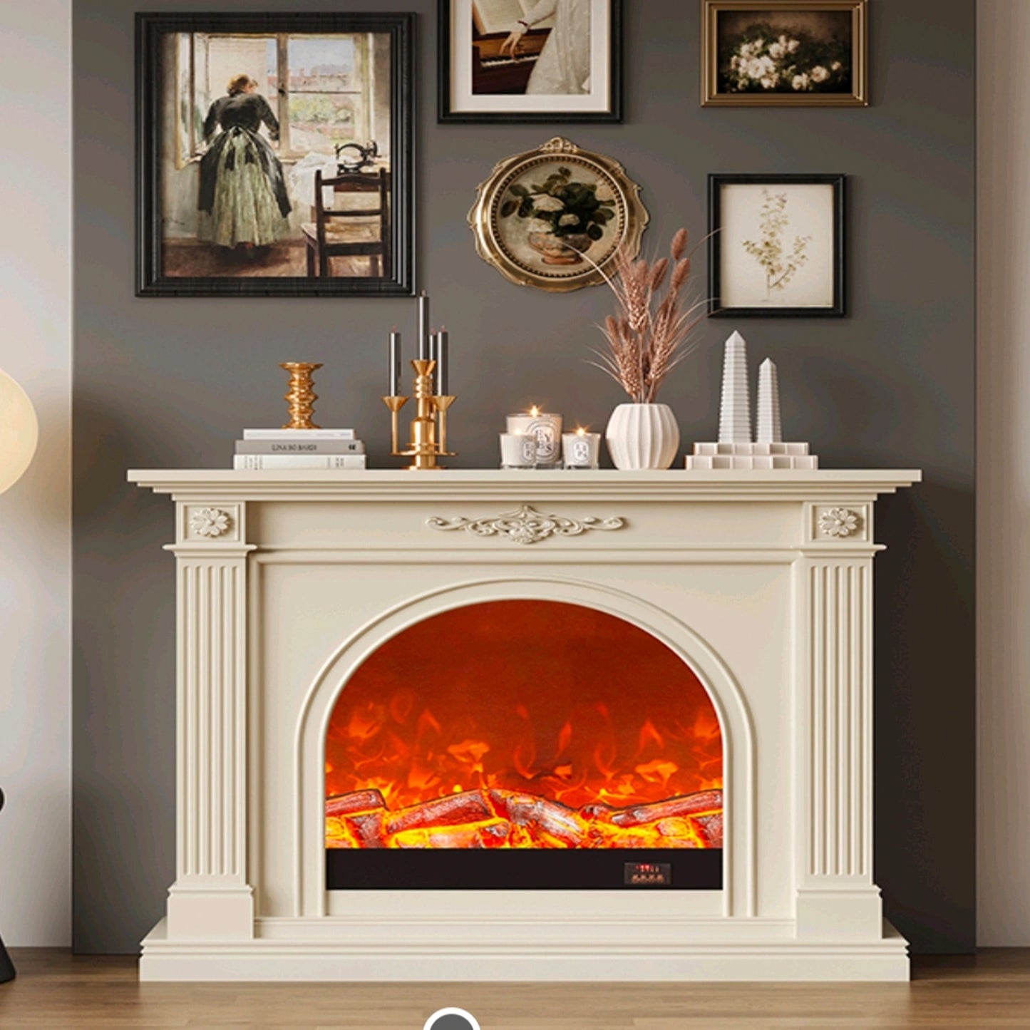 Aihm-Lon Tall Electric Fireplace Includes White Carved Design & Large Countertop 47”-79”