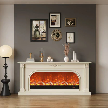 Aihm-Lon Tall Electric Fireplace Includes White Carved Design & Large Countertop 47”-79”