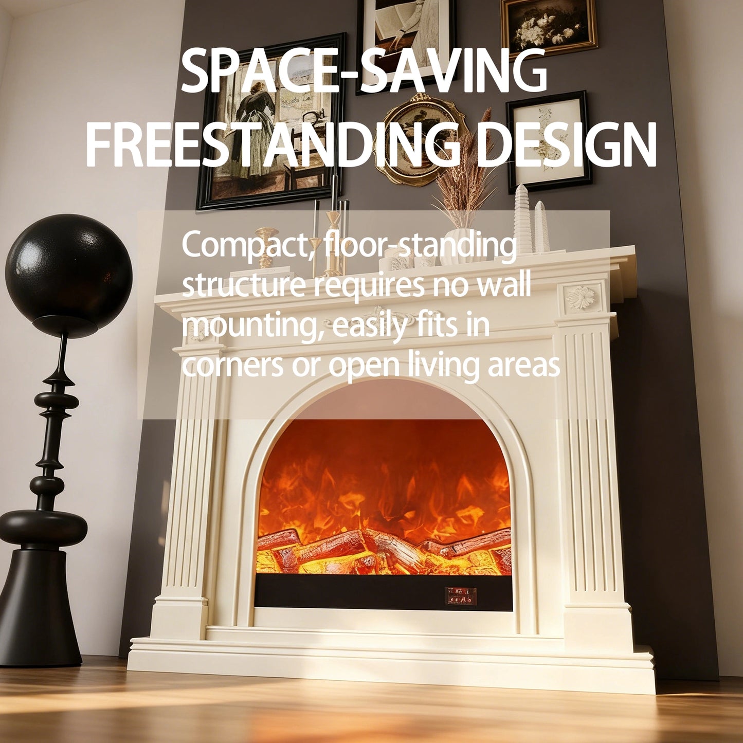 Aihm-Lon Tall Electric Fireplace Includes White Carved Design & Large Countertop 47”-79”