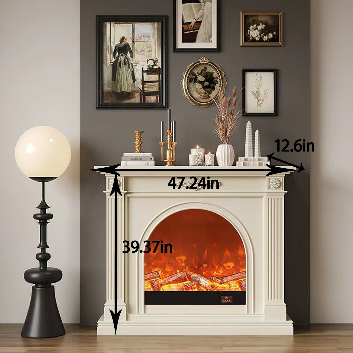 Aihm-Lon Tall Electric Fireplace Includes White Carved Design & Large Countertop 47”-79”