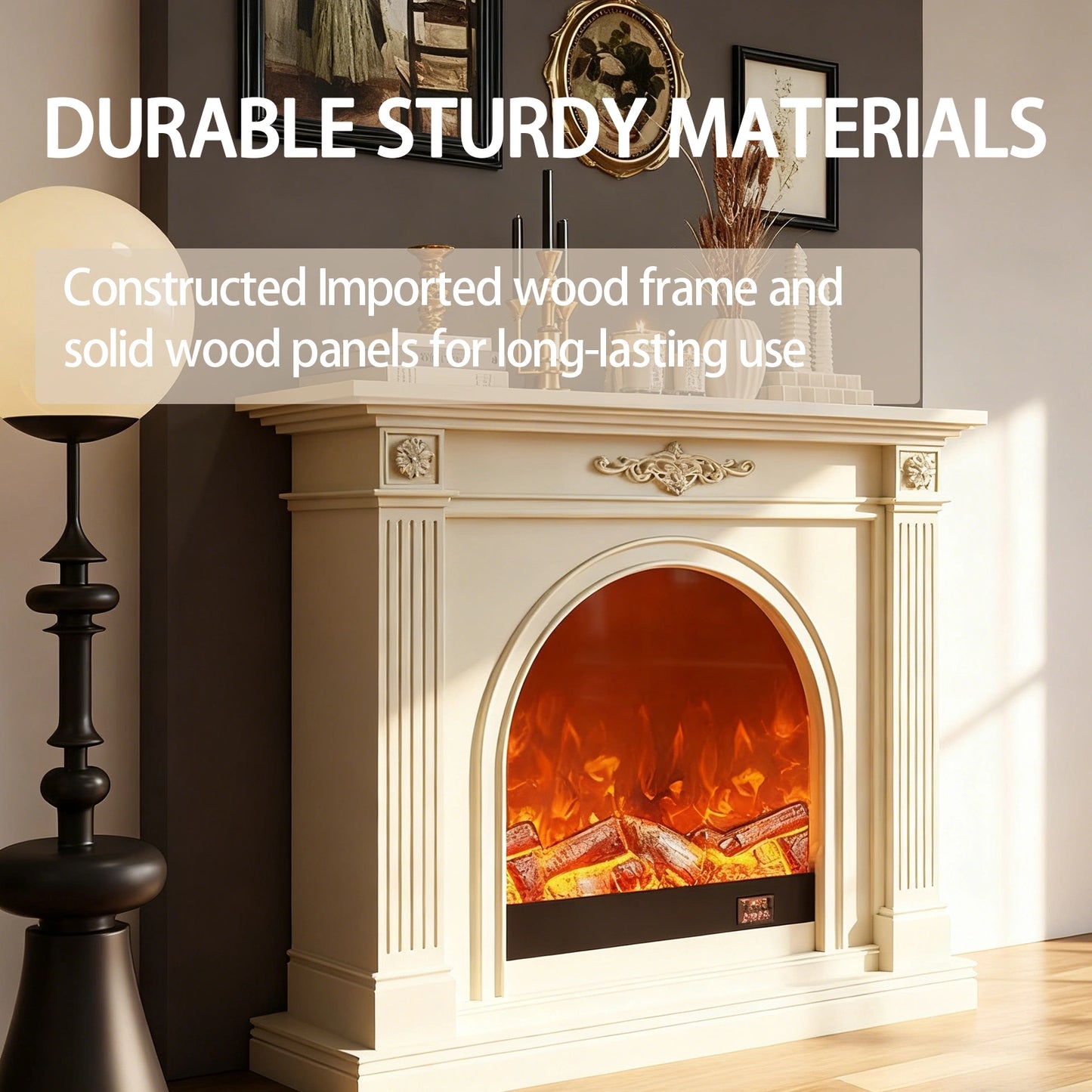 Aihm-Lon Tall Electric Fireplace Includes White Carved Design & Large Countertop 47”-79”