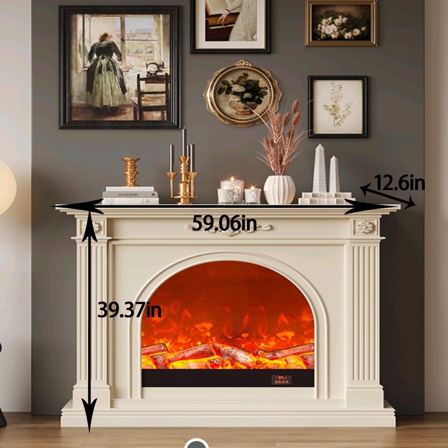 Aihm-Lon Tall Electric Fireplace Includes White Carved Design & Large Countertop 47”-79”