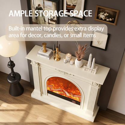 Aihm-Lon Tall Electric Fireplace Includes White Carved Design & Large Countertop 47”-79”