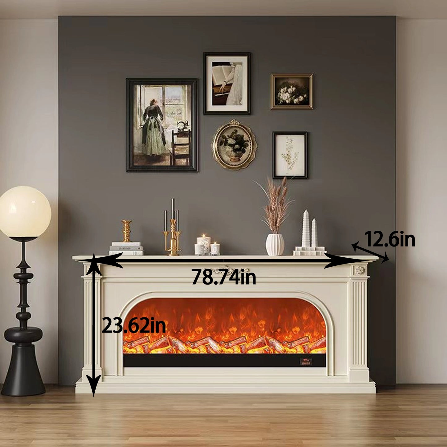 Aihm-Lon Tall Electric Fireplace Includes White Carved Design & Large Countertop 47”-79”
