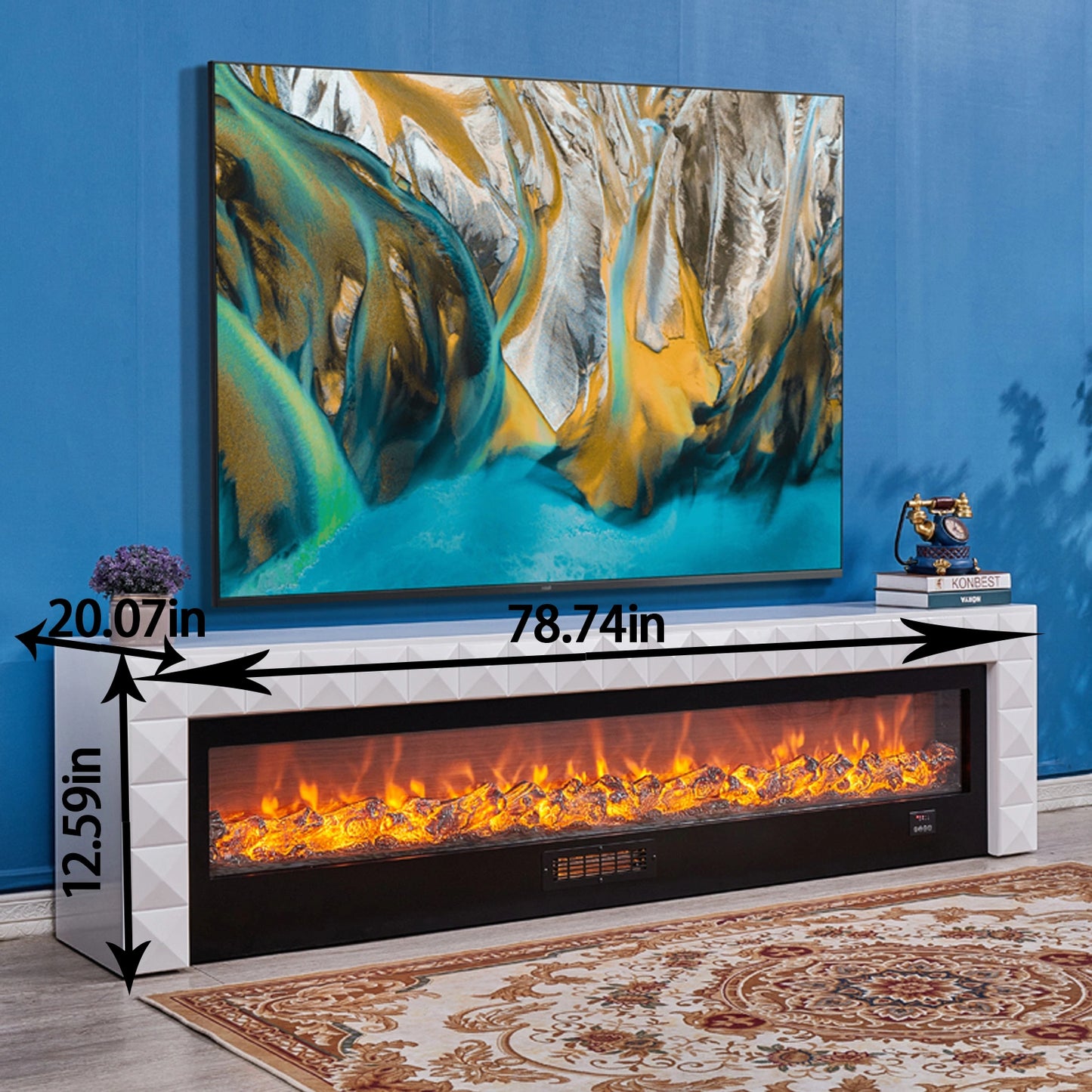 Aihm-Lon Electric Fireplace Includes Vintage Cover and White Matte Carving 47” Classic Vintage-Luxury