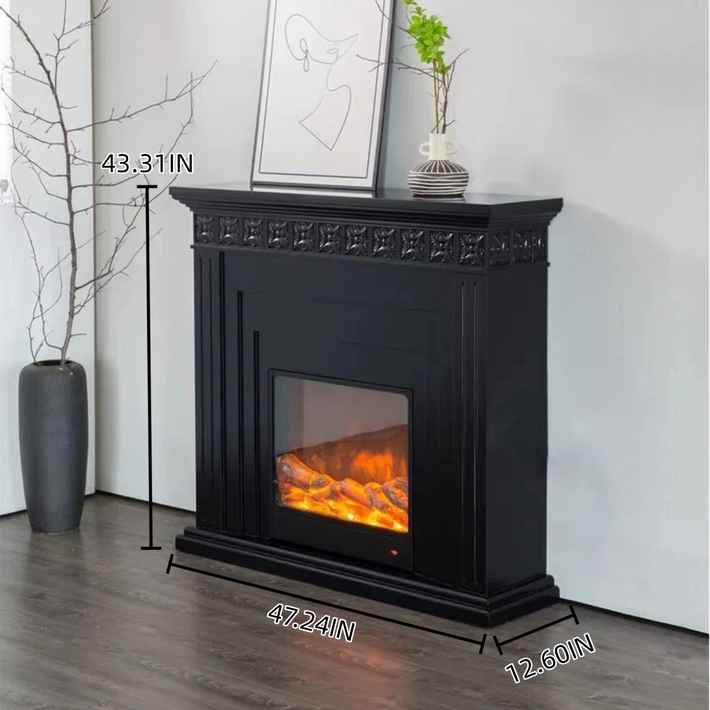 Aihm-Lon Exquisite Electric Fireplace Includes Black Carved & Layered Lines 47”