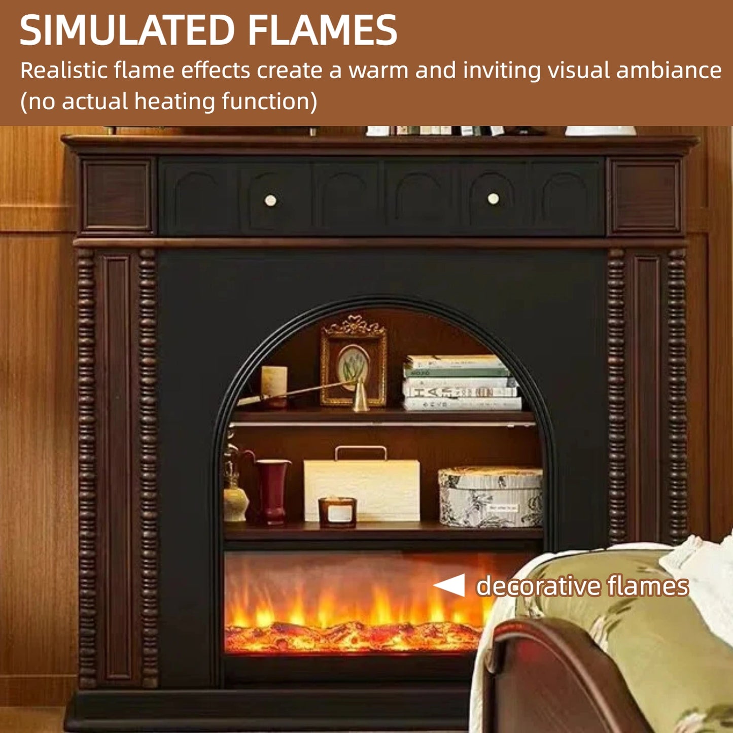 Aihm-Lon Electric Fireplace with Open Shelf & Brown Storage Drawer 47”